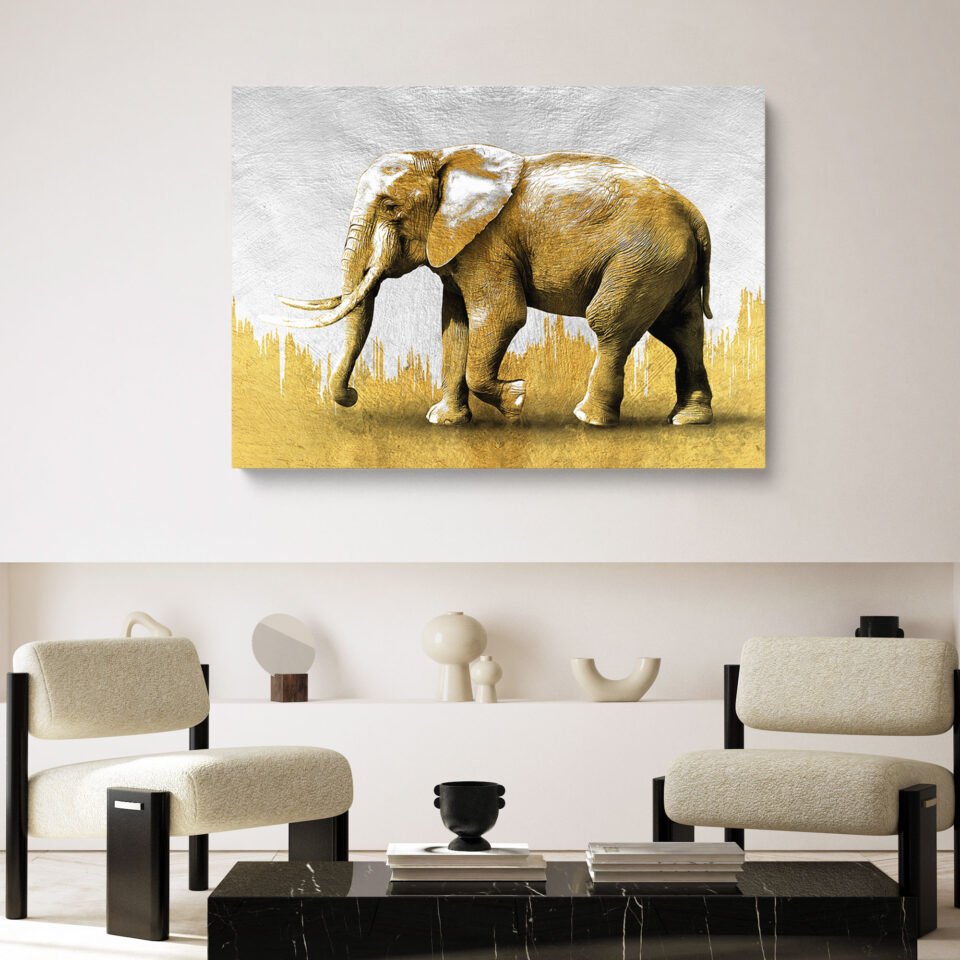 Golden Elephant Canvas Wall Art - Image 4