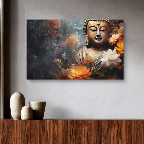 Serene Buddha Wall Art - Spiritual Zen Canvas Print with Lotus Flowers, Tranquil Meditation Artwork for Home & Office Decor Create a peaceful ambiance with this Serene Artwork. Featuring a tranquil Buddha surrounded by lotus flowers, this **spiritual Zen canvas print** brings harmony and meditation vibes to any home, yoga space, or office decor.