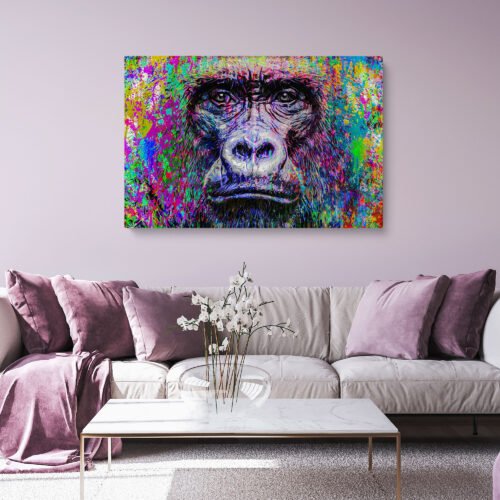 Vibrant Gorilla Canvas Wall Art | Colourful Abstract Monkey Portrait | Bold Wildlife Pop Art Print