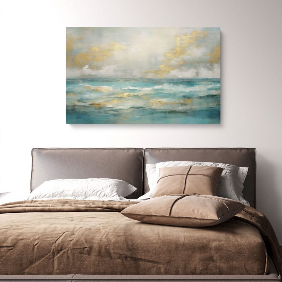 Abstract Gold and Blue Ocean Canvas Wall Art - Image 4