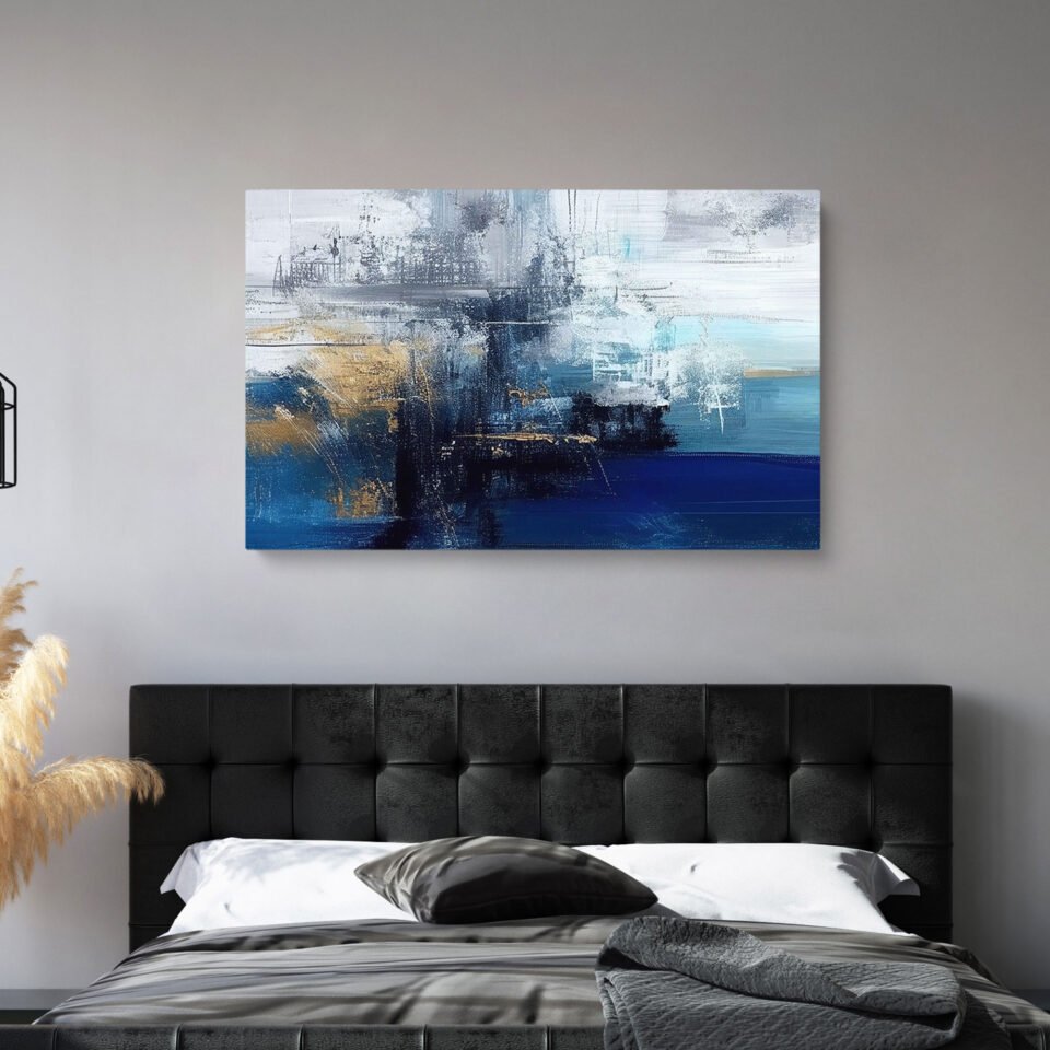 Abstract Blue and Gold Canvas Wall Art - Image 2