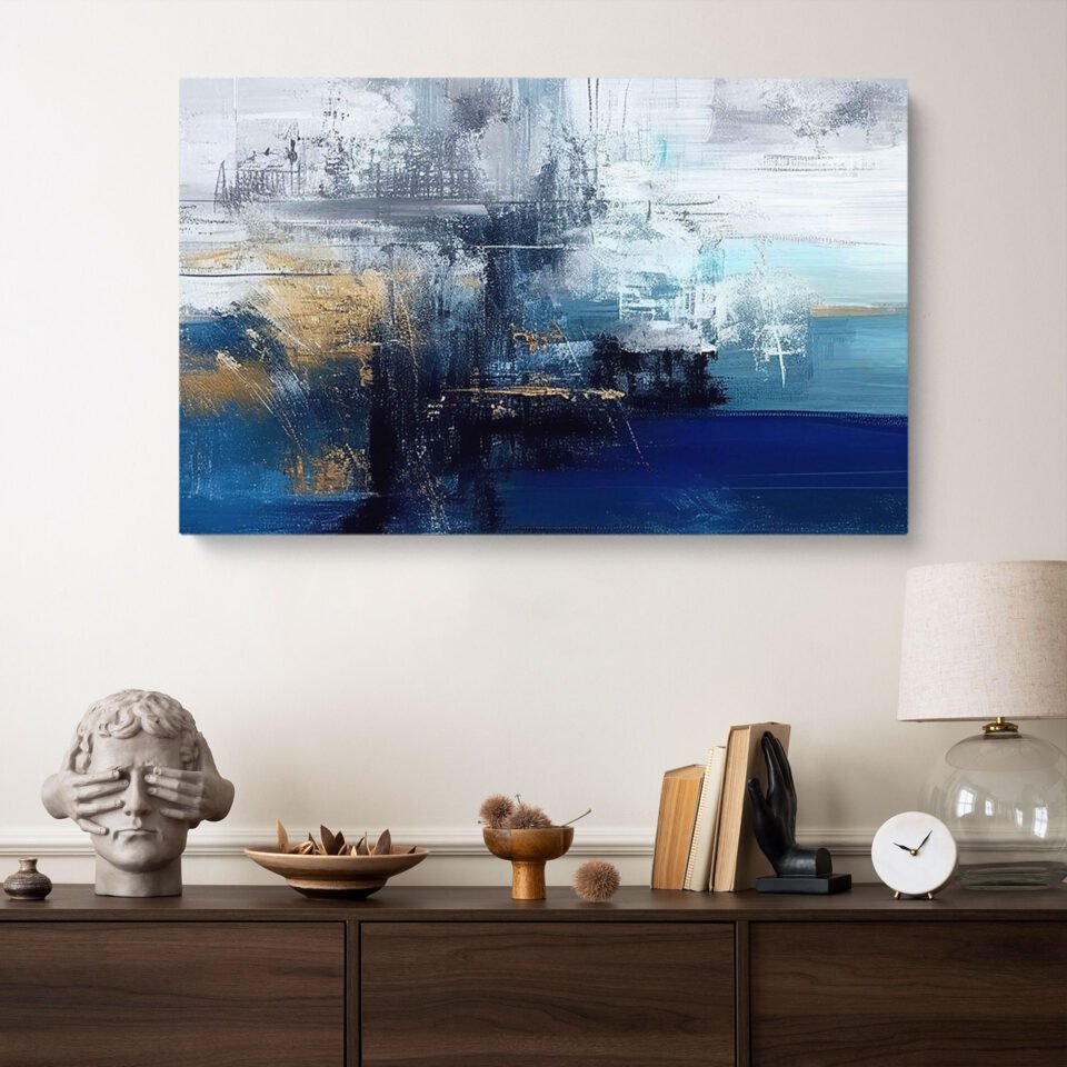 Abstract Blue and Gold Canvas Wall Art - Image 5