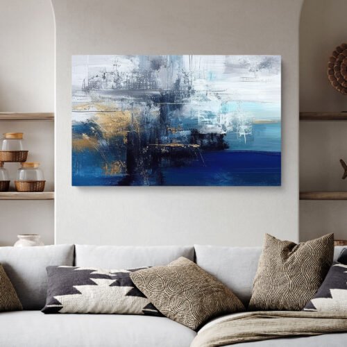 Modern Abstract Blue and Gold Watercolour Canvas Wall Art - Textured Contemporary Artwork for Home and Office Decor Enhance your space with this modern abstract blue and gold watercolour canvas wall art. Featuring rich textures and contemporary design, this stunning piece adds elegance and sophistication to any home or office decor. Perfect for art lovers and stylish interiors.