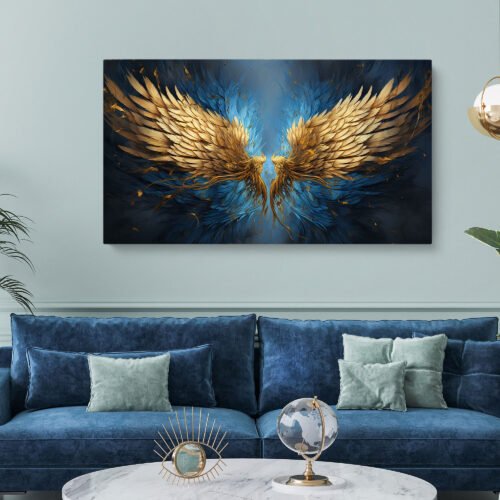 Golden Angel Wings Large Wall Art Print – Majestic Blue and Gold Abstract Canvas Decor Elevate your space with this **Golden Angel Wings Large Wall Art Print**. Featuring majestic blue and gold tones, this abstract canvas decor adds elegance, spirituality, and a bold statement to any room. Perfect for modern and contemporary interiors.