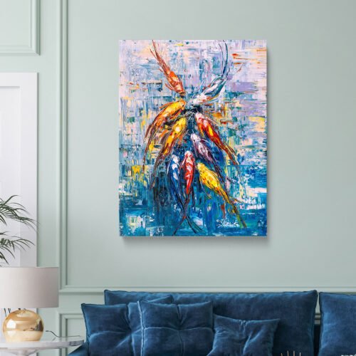 Colourful Abstract Fish Canvas Wall Art – Vibrant Textured Art for Modern Decor Add a splash of colour to your space with this **Colourful Abstract Fish Canvas Wall Art**. Featuring vibrant hues and rich textures, this modern painting brings energy and movement to any room. Perfect for contemporary decor and ocean-inspired themes.