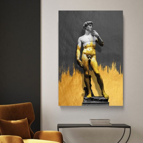 Modern Gold and Grey Abstract Canvas Wall Art – Classic Statue Design, Luxury Home Decor Elevate your space with this modern gold and grey abstract canvas wall art featuring a classic statue design. A luxurious statement piece, perfect for contemporary home decor, adding elegance and sophistication to any room.