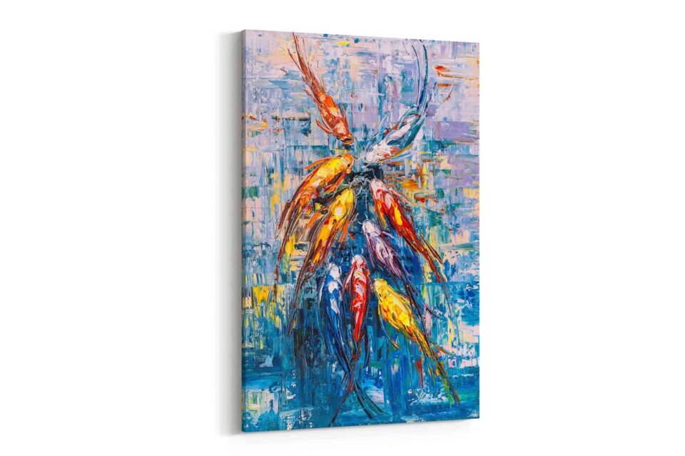 Colourful Abstract Fish Canvas Wall Art – Vibrant Textured Art for Modern Decor Add a splash of colour to your space with this **Colourful Abstract Fish Canvas Wall Art**. Featuring vibrant hues and rich textures, this modern painting brings energy and movement to any room. Perfect for contemporary decor and ocean-inspired themes.