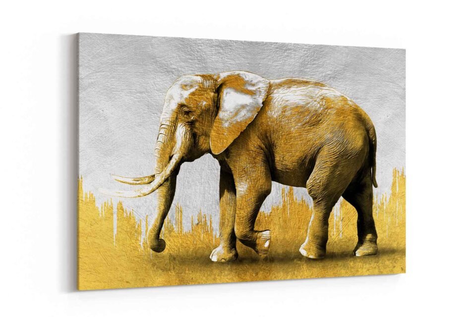 Golden Elephant Elegance Canvas Wall Art | Majestic Wildlife Decor | Modern Safari-Inspired Home Artwork Elevate your space with this **Golden Elephant Elegance Canvas Wall Art**. Featuring a majestic elephant in a modern safari-inspired design, this wildlife decor adds sophistication and charm to any home or office. A perfect statement piece for nature lovers!