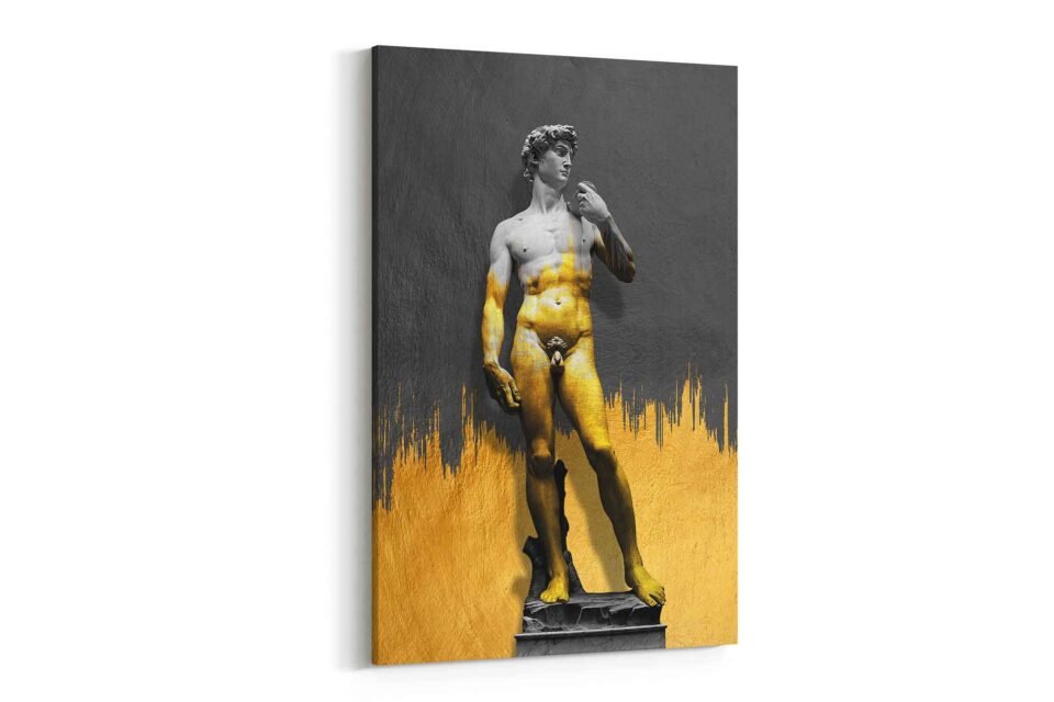 Modern Gold and Grey Abstract Canvas Wall Art – Classic Statue Design, Luxury Home Decor Elevate your space with this modern gold and grey abstract canvas wall art featuring a classic statue design. A luxurious statement piece, perfect for contemporary home decor, adding elegance and sophistication to any room.