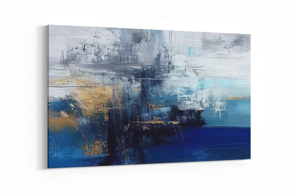 Modern Abstract Blue and Gold Watercolour Canvas Wall Art - Textured Contemporary Artwork for Home and Office Decor Enhance your space with this modern abstract blue and gold watercolour canvas wall art. Featuring rich textures and contemporary design, this stunning piece adds elegance and sophistication to any home or office decor. Perfect for art lovers and stylish interiors.