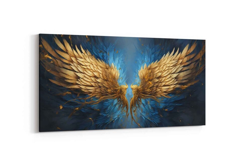 Golden Angel Wings Large Wall Art Print – Majestic Blue and Gold Abstract Canvas Decor Elevate your space with this **Golden Angel Wings Large Wall Art Print**. Featuring majestic blue and gold tones, this abstract canvas decor adds elegance, spirituality, and a bold statement to any room. Perfect for modern and contemporary interiors.