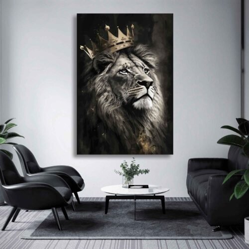 Majestic Lion King Canvas Wall Art – Regal Black and Gold Crowned Lion Print for Modern Decor Elevate your space with this majestic lion canvas wall art. Featuring a regal black and gold crowned lion, this striking print adds a bold, sophisticated touch to any room. Perfect for modern decor, it embodies strength, power, and elegance.