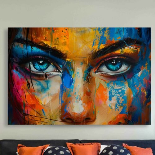 Abstract Blue Eyes Portrait Canvas Wall Art – Vibrant Modern Expressionist Print for Home & Office Décor Make a bold statement with this Abstract Blue Eyes Portrait Canvas. Featuring vivid colors and expressive brushwork, this modern expressionist wall art adds striking visual appeal to any home, office, or creative space.