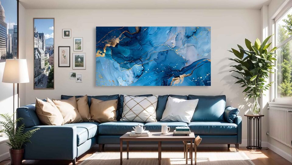 Blue and Gold Marble - Abstract Large Framed Canvas Wall Art Print – Elegant Modern Home Decor Elevate your space with this luxury blue and gold abstract framed canvas wall art. Featuring fluid textures and metallic accents, it adds modern elegance and depth to any room. Perfect for contemporary home or office décor.