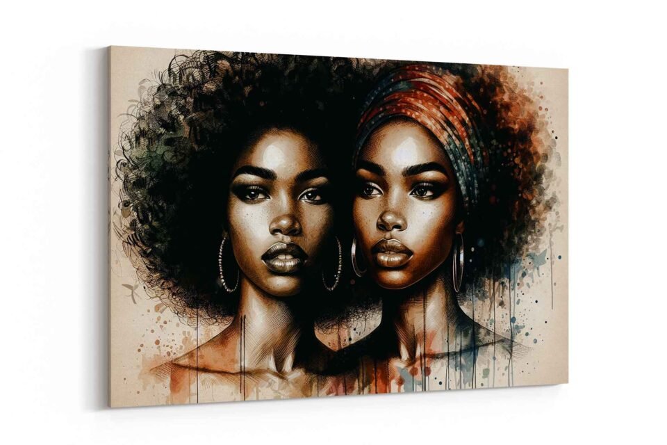  Elegant African Women Portrait – Framed Canvas Wall Art Print – Afrocentric Modern Home Decor Celebrate strength and beauty with this Elegant African Women Portrait. A striking framed canvas wall art print, perfect for adding bold, Afrocentric style to your modern home decor.