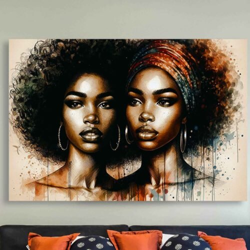  Elegant African Women Portrait – Framed Canvas Wall Art Print – Afrocentric Modern Home Decor Celebrate strength and beauty with this Elegant African Women Portrait. A striking framed canvas wall art print, perfect for adding bold, Afrocentric style to your modern home decor.