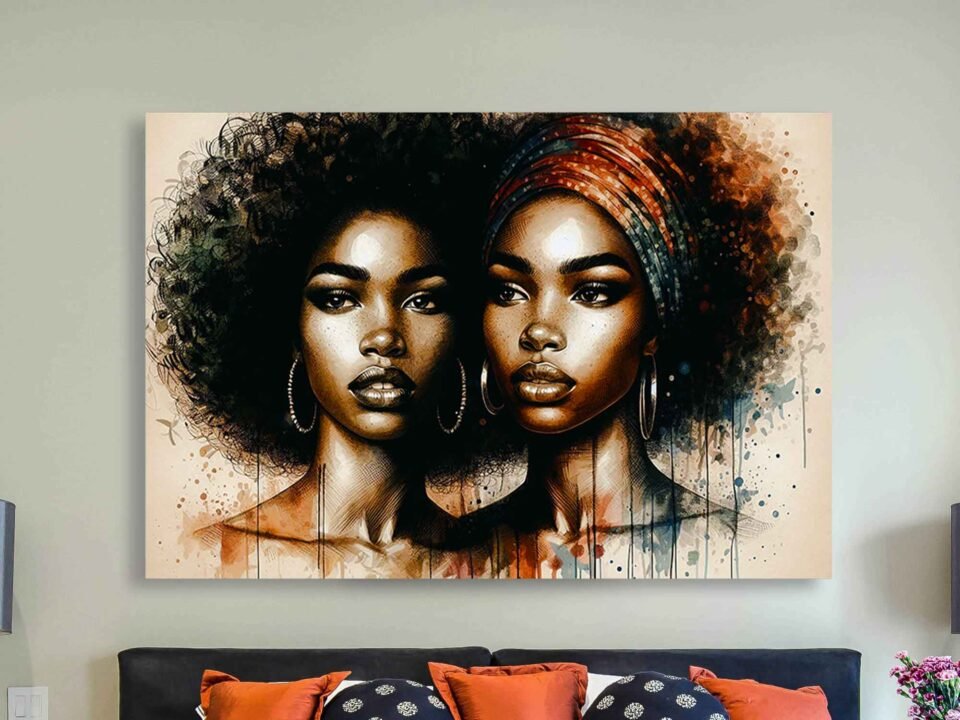 Elegant African Women Portrait – Framed Canvas Wall Art Print – Afrocentric Modern Home Decor Celebrate strength and beauty with this Elegant African Women Portrait. A striking framed canvas wall art print, perfect for adding bold, Afrocentric style to your modern home decor.