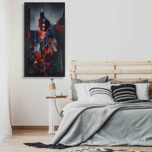 Abstract Geometric Cityscape Canvas Wall Art Print – Modern Dark Urban Artwork for Home and Office Decor