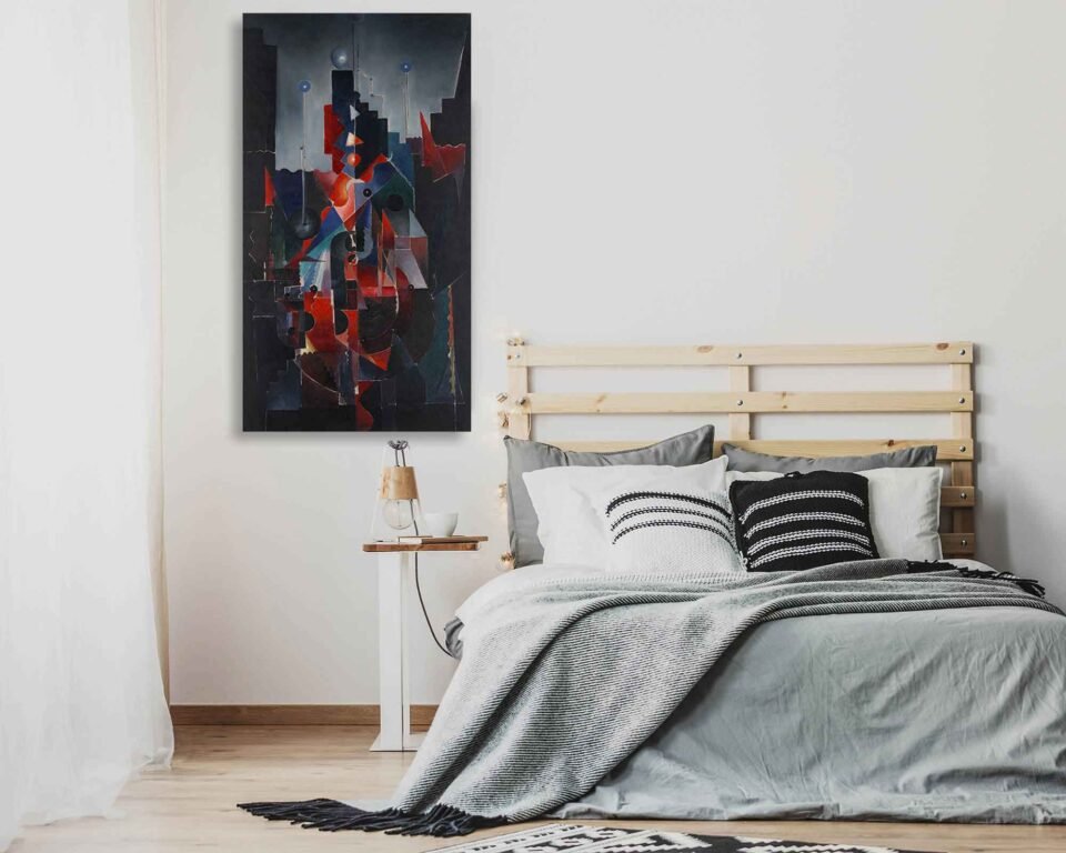 Abstract Geometric Cityscape Canvas Wall Art Print – Modern Dark Urban Artwork for Home and Office Decor