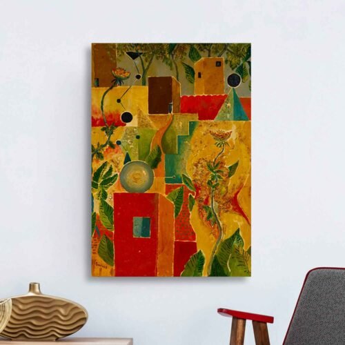 Colourful Botanical Abstract Canvas Wall Art Print – Modern Nature-Inspired Geometric Artwork for Home and Office Decor