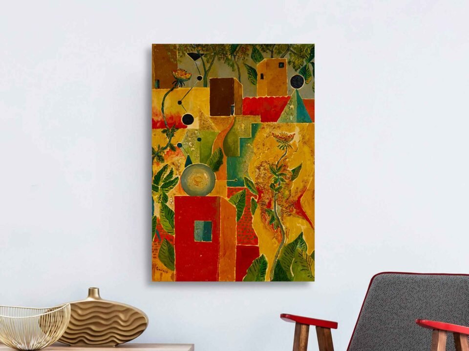 Colourful Botanical Abstract Canvas Wall Art Print – Modern Nature-Inspired Geometric Artwork for Home and Office Decor