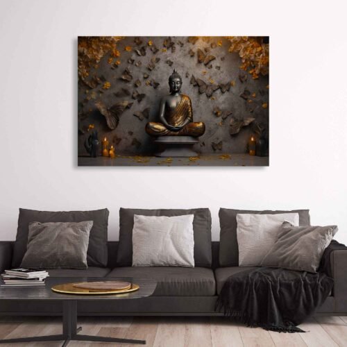 Golden Serenity Buddha with Butterflies – Spiritual Canvas Wall Art Print Infuse your space with peace and elegance with this "Golden Serenity Buddha with Butterflies" canvas wall art. A stunning spiritual piece that blends calm, beauty, and enlightenment in every golden detail.