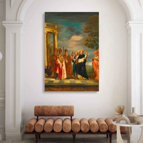The Blessed Sacrament - Religious Art - Classical Religious Gathering Canvas Wall Art – Vintage Faith-Inspired Print with Clergy and Saints