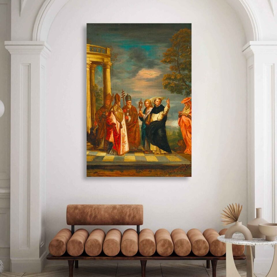 The Blessed Sacrament - Religious Art - Classical Religious Gathering Canvas Wall Art – Vintage Faith-Inspired Print with Clergy and Saints