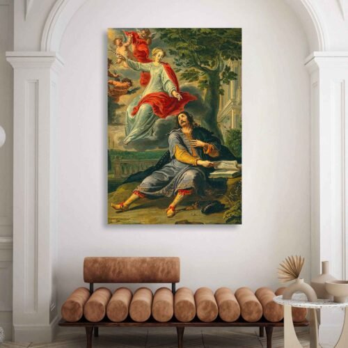 The Calling of Saint Augustine Religious Art - Heavenly Angel and Saint Canvas Wall Art Print for Catholic Home Decor