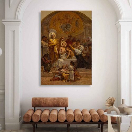 The Baptism of Saint Augustine Catholic Artwork by French Painter Diogène Maillart - Reproduction on Framed Canvas Art Prints 