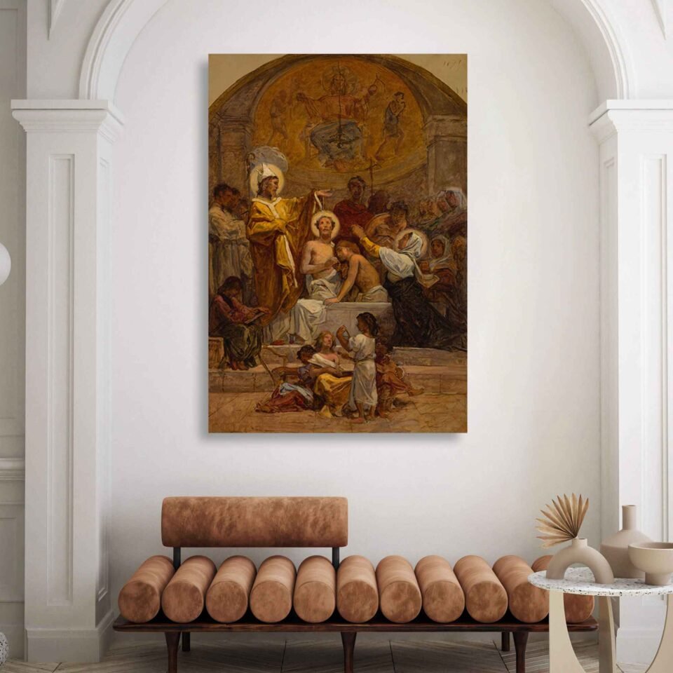 The Baptism of Saint Augustine Catholic Artwork by French Painter Diogène Maillart - Reproduction on Framed Canvas Art Prints 