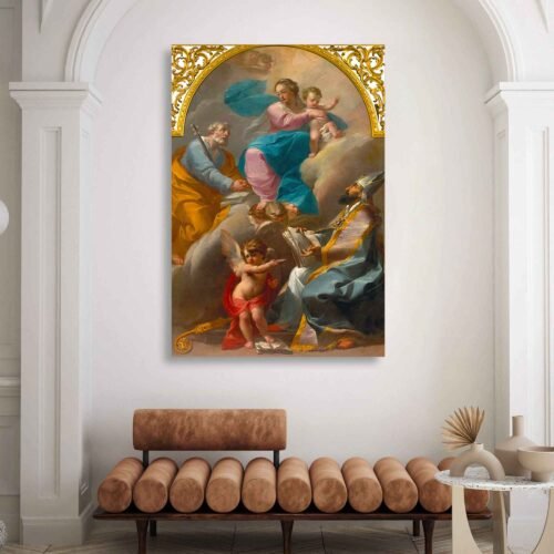 The Holy Family with Saint Augustine - Canvas Wall Art – Classic Catholic Religious Artwork Print 