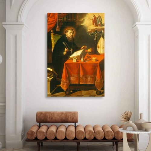 Saint Augustine Writing at His Desk – Classical Religious Canvas Wall Art Print – Christian Renaissance-Inspired Home Decor