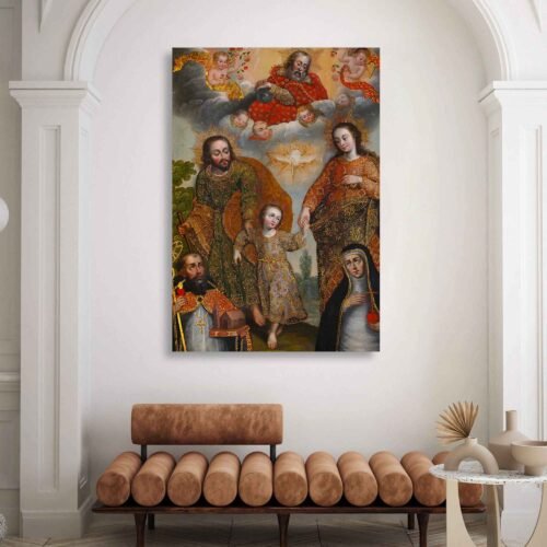 Double Trinity with Saint Augustine and Saint Catherine of Siena - Sacred Catholic Artwork for Spiritual Home Decor