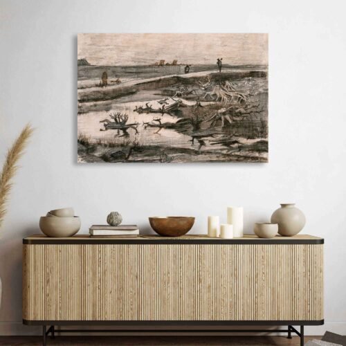 Vincent van Gogh - Landscape with Bog Trunks - Framed Canvas Wall Art Prints Bring timeless beauty to your space with "Landscape with Bog Trunks" by Vincent van Gogh. This stunning landscape canvas wall art print showcases Van Gogh’s expressive brushwork and earthy tones, capturing the raw emotion of nature's quiet strength.
