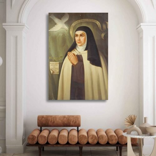 Saint Teresa of Ávila Religious Canvas Wall Art – Catholic Mystic Nun Portrait Print for Home or Church Décor