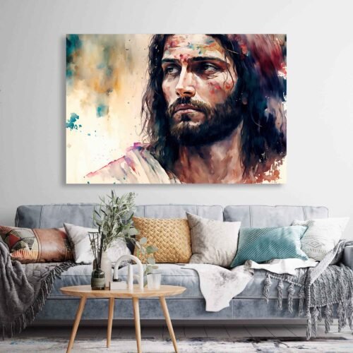 Watercolour Portrait of Jesus Christ – Spiritual Christian Canvas Wall Art Print Experience peace and devotion with this watercolour portrait of Jesus Christ. A powerful spiritual canvas wall art print that brings a sense of faith, calm, and inspiration to any room.