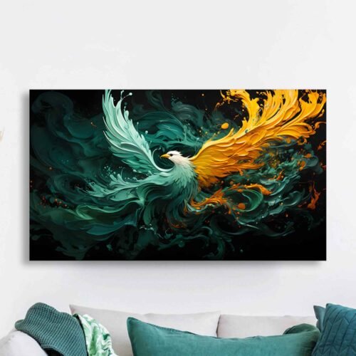 Dual-Toned Phoenix Canvas Wall Art – Majestic Fire and Ice Bird on Framed Canvas Print