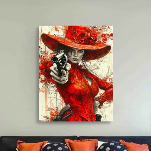 Femme Fatale in Red – Dramatic Victorian Fantasy Canvas Wall Art