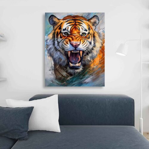 Fierce Roaring Tiger Canvas Wall Art – Bold Jungle Animal Print for Modern Wildlife Decor