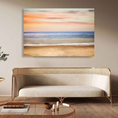 Minimalist Seaside Horizon – Abstract Beach Canvas Wall Art Print – Tranquil Ocean Sunset Decor