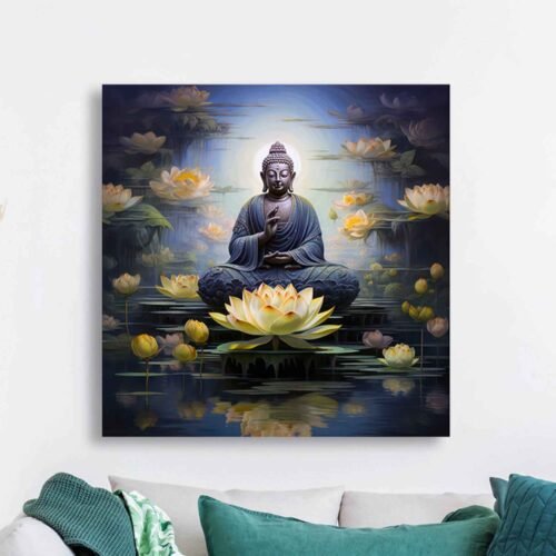 Serene Buddha Lotus Canvas Wall Art – Tranquil Spiritual Decor for Meditation and Zen Spaces