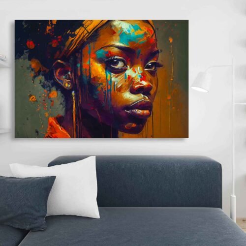 Bold African Woman Portrait Canvas Wall Art – Abstract Afrocentric Expressionist Print