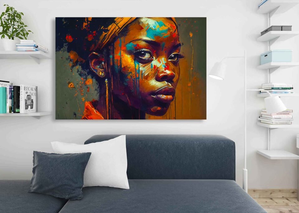 Bold African Woman Portrait Canvas Wall Art – Abstract Afrocentric Expressionist Print