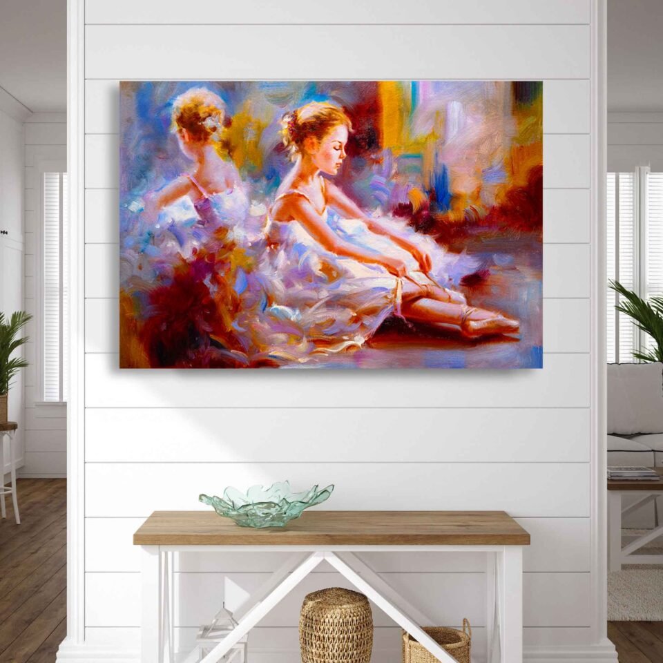 Elegant Ballerina Wall Art – Impressionist Ballet Dancer Artwork – Graceful Dance Studio Canvas Wall Decor for Home or Girls’ Room
