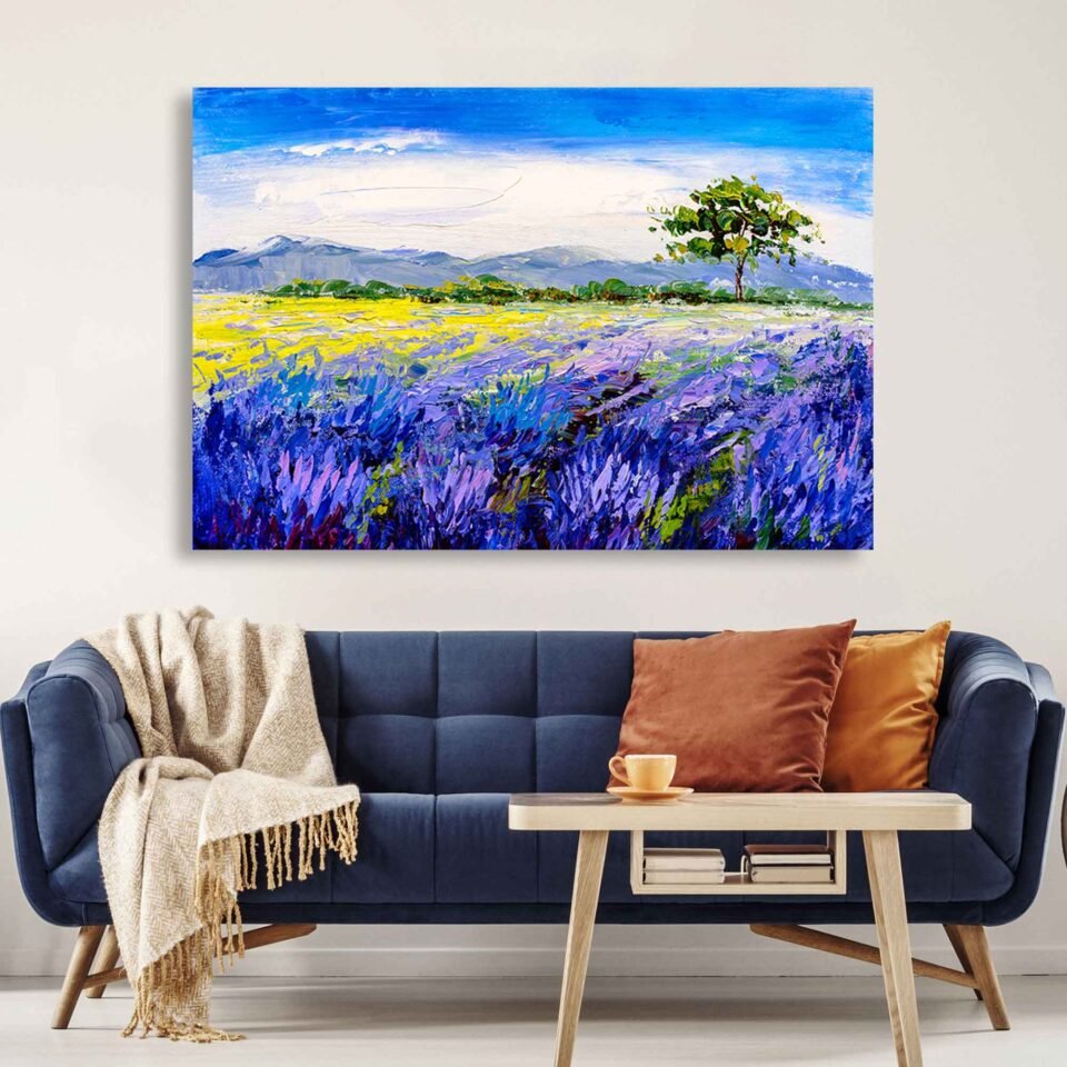 Lavender Field Landscape Canvas Wall Art – Colourful Impressionist Countryside Print – Nature Scenery Artwork for Modern Home Decor