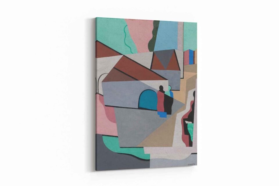 Le Village by Georges Valmier – Abstract Canvas Wall Art Print with Minimalist Geometric Figures and Pastel Colours