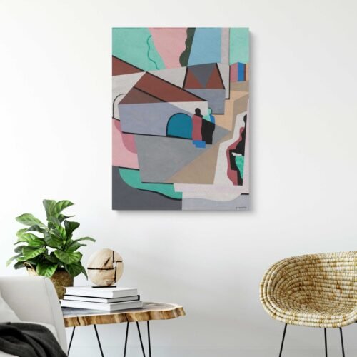 Le Village by Georges Valmier – Abstract Canvas Wall Art Print with Minimalist Geometric Figures and Pastel Colours