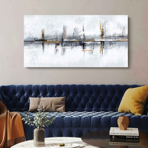 Abstract City Skyline Reflection - Framed Panoramic Wall Art