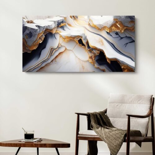 Abstract Gold Vein Marble - Panoramic Canvas Wall Art Print